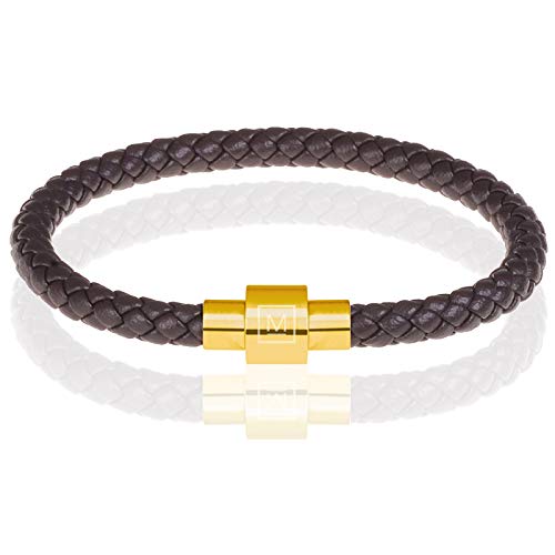 Memphis Armband Leder mit Edelstahl Dunkelbraun Gold-18cm von Memphis