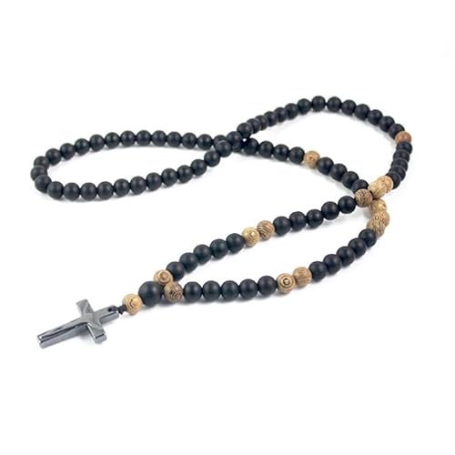 Memphis Herren Halskette Matte Achat Holzperlen Häma Kreuz von Memphis