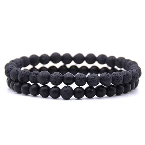 Memphis Herren Perlen Armband Lavastein und Matte Achat Schwarz von Memphis