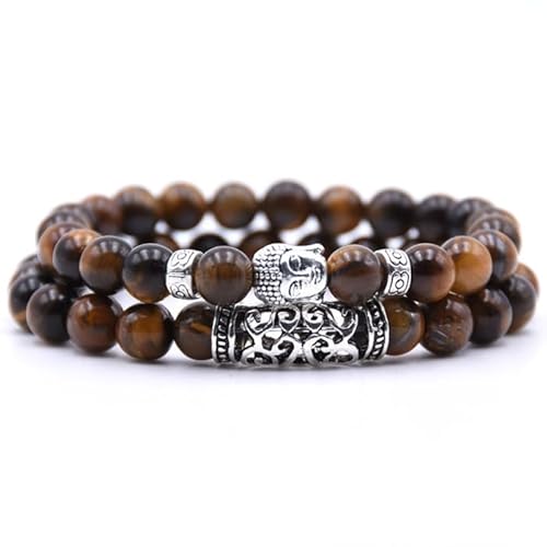 Memphis Herren Perlen Armband Tigerauge und Buddha Braun von Memphis