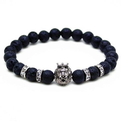 Memphis Perlen Armband Herren Lavastein Lionhead Grau von Memphis