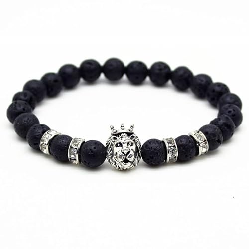 Memphis Perlen Armband Herren Lavastein Lionhead Silber von Memphis
