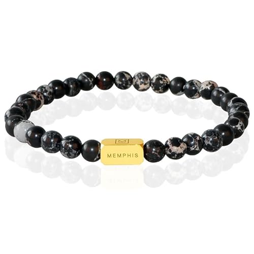 Memphis Perlen Armband Imperial Jasper Edelstahl Perle Gold -19cm von Memphis