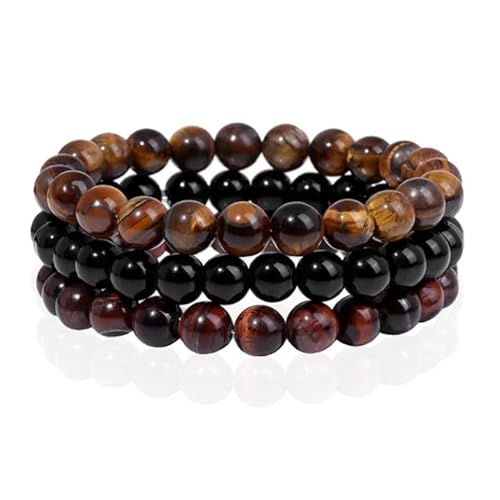 Memphis Stacked Herren Armbänder Set - 8mm Tiger Onyx-19cm von Memphis