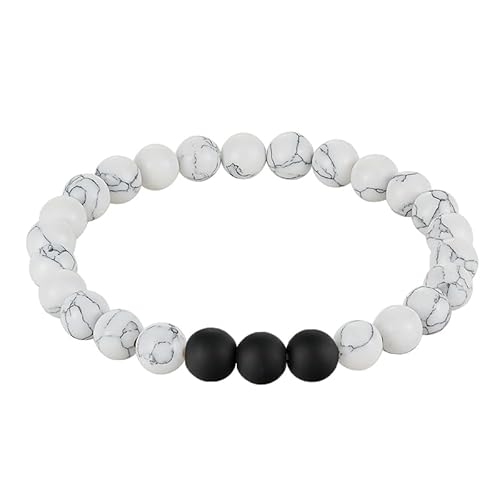 Perlenarmband Herren Howlith Achat Weiß Schwarz Perlenarmband Herren Howlith Achat Weiß Schwarz von Memphis