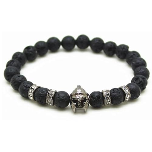 Perlenarmband Herren Lavastein Spartan Helm Grau von Memphis