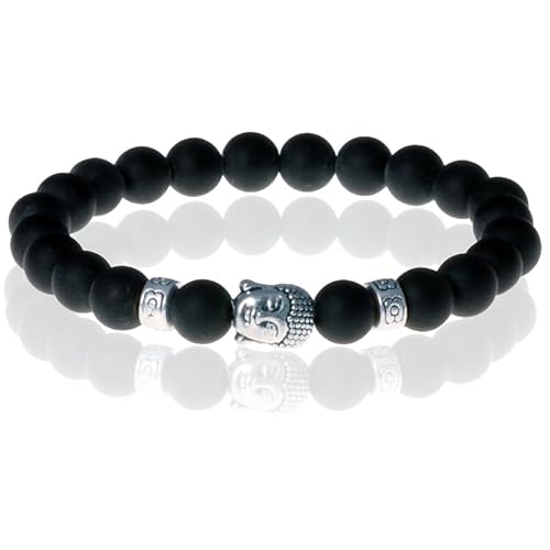 Perlenarmband Herren Matte Onyx Buddha Silber von Memphis