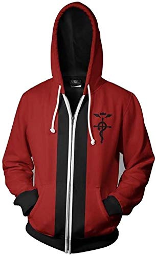 Mempire Herren Hoodies Kapuzenpullover mit Print Fullmetal Alchemist Casual Sweatshirt mit Reißverschluss von Mempire