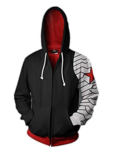 Mempire Herren Hoodies Kapuzenpullover mit Print Winter Soldier Cosplay Sweatshirts mit Reißverschluss von Mempire