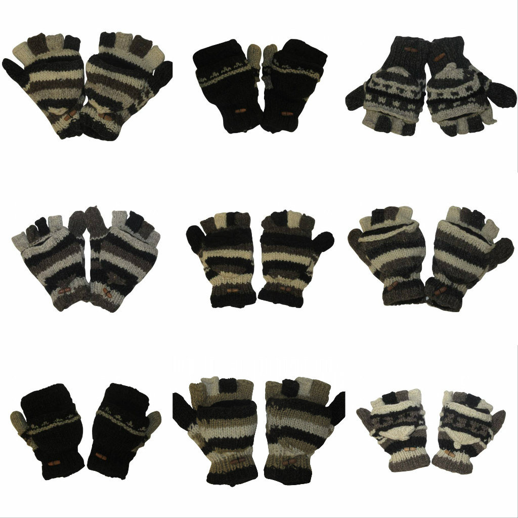 100% Wolle Handschuhe Winter Strick Boho Unisex Fleece Futter Warm Gemütlich P6 - P14 von MemsaabLondon