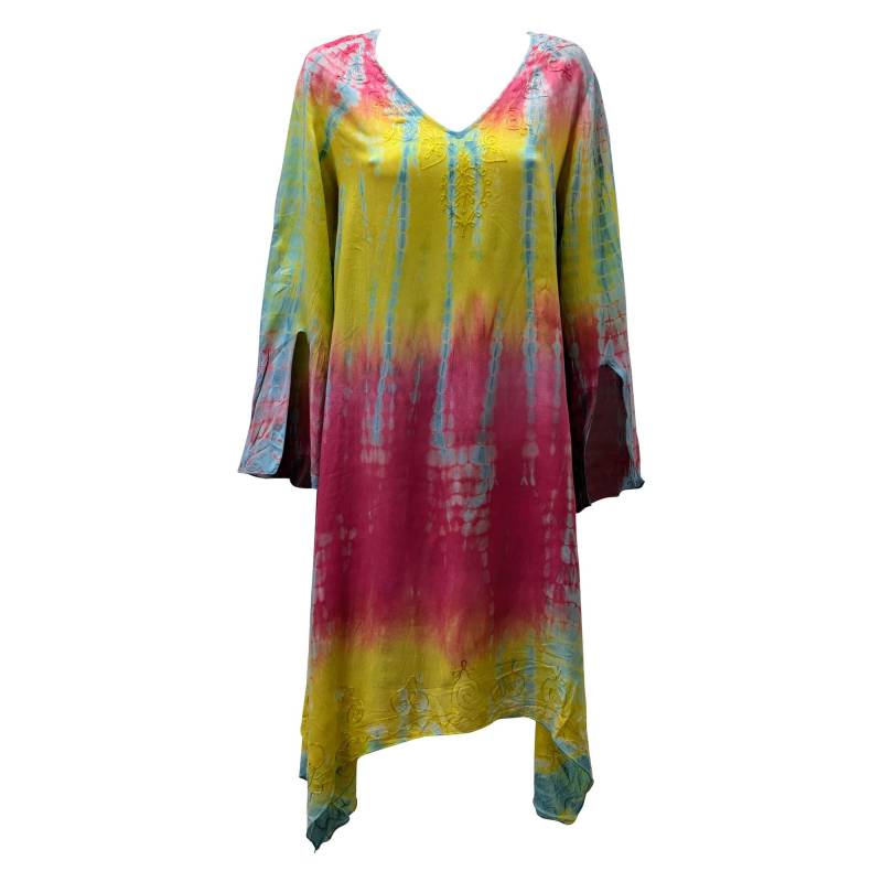Boho Tie Dye Viskose Tunika Kleid Besticktes Taschentuch Am Saum von MemsaabLondon