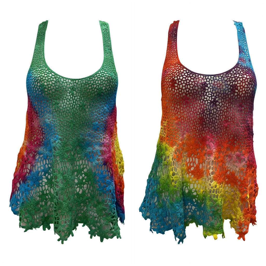 Frauen Häkeln Racerback Funky Festival Boho Tank Top Freie Größe 8 - 12 von MemsaabLondon