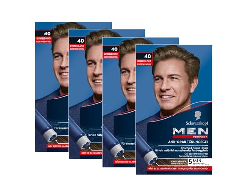 Men Perfect Anti-Grau Tönungs-Gel 40 Dunkelblond (4x 80 ml), Haarfarbe für Männer blendet graue Haare aus, Anti-Grau Tönung für ein natürlich aussehendes Ergebnis von Men Perfect