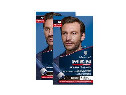 Men Perfect Anti-Grau Tönungs-Gel 70 Dunkelbraun (2x 80 ml), Haarfarbe für Männer blendet graue Haare aus, Anti-Grau Tönung für ein natürlich aussehendes Ergebnis von Men Perfect