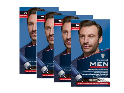 Men Perfect Anti-Grau Tönungs-Gel 70 Dunkelbraun (4x 80 ml), Haarfarbe für Männer blendet graue Haare aus, Anti-Grau Tönung für ein natürlich aussehendes Ergebnis von Men Perfect