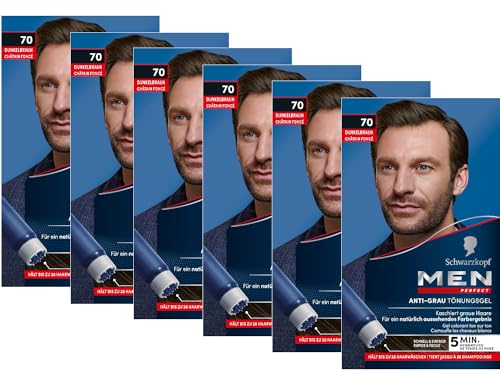 Men Perfect Anti-Grau Tönungs-Gel 70 Dunkelbraun (6x 80 ml), Haarfarbe für Männer blendet graue Haare aus, Anti-Grau Tönung für ein natürlich aussehendes Ergebnis von Men Perfect