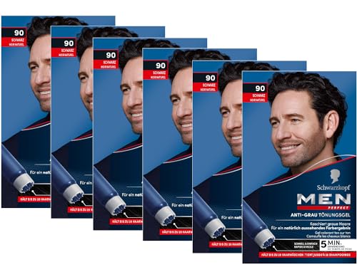 Men Perfect Anti-Grau Tönungs-Gel 90 Schwarz (6x 80 ml), Haarfarbe für Männer blendet graue Haare aus, Anti-Grau Tönung für ein natürlich aussehendes Ergebnis von Men Perfect