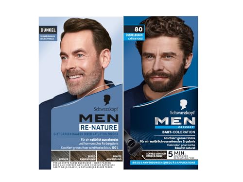 Men Perfect Bart-Coloration 80 Natur Schwarz-Braun Stufe 2 (30 ml) Kaschieren grauer Haare & Men Re-Nature Dunkelbraun bis Schwarz (145 ml), Re-Pigmentierungs-Creme von Men Perfect