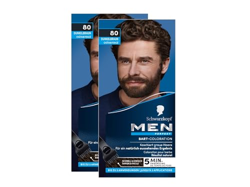 Schwarzkopf Men Perfect Bart-Coloration 80 Natur Schwarz-Braun Stufe 2 (2x 30 ml), Bartfärbemittel zum Kaschieren grauer Haare für ein natürlich aussehendes Ergebnis, schnelle Anwendung von Men Perfect