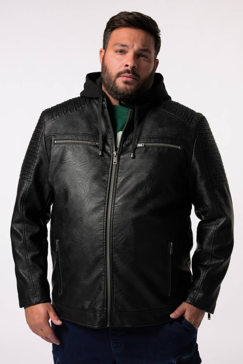 Große Größen Men+ Bikerjacke, Herren, schwarz, Größe: 8XL, Polyester/Baumwolle/Synthetische Fasern, Men Plus von Men Plus