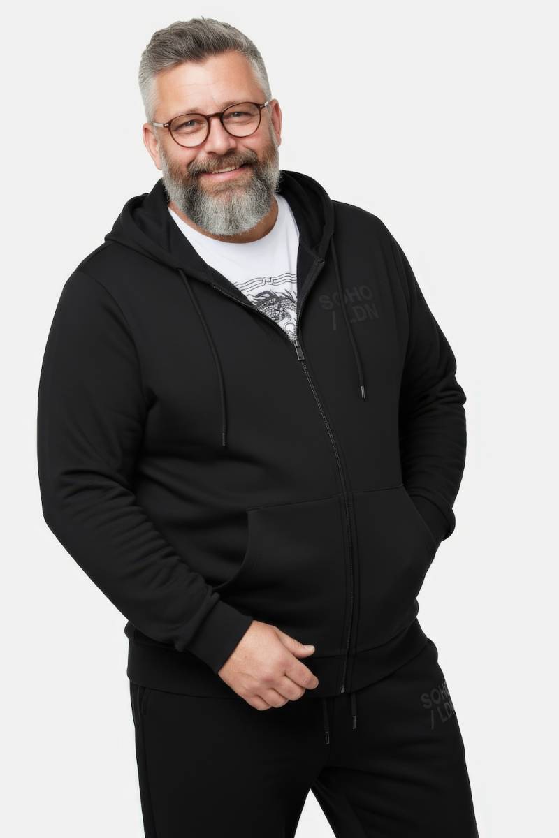 Große Größen Men+ Kapuzen-Sweatjacke, Herren, schwarz, Größe: XXL, Baumwolle, Men Plus von Men Plus