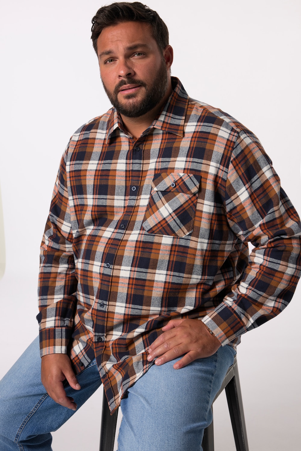Große Größen Men+ Karo-Flanellhemd, Herren, braun, Größe: 7XL, Baumwolle, Men Plus von Men Plus