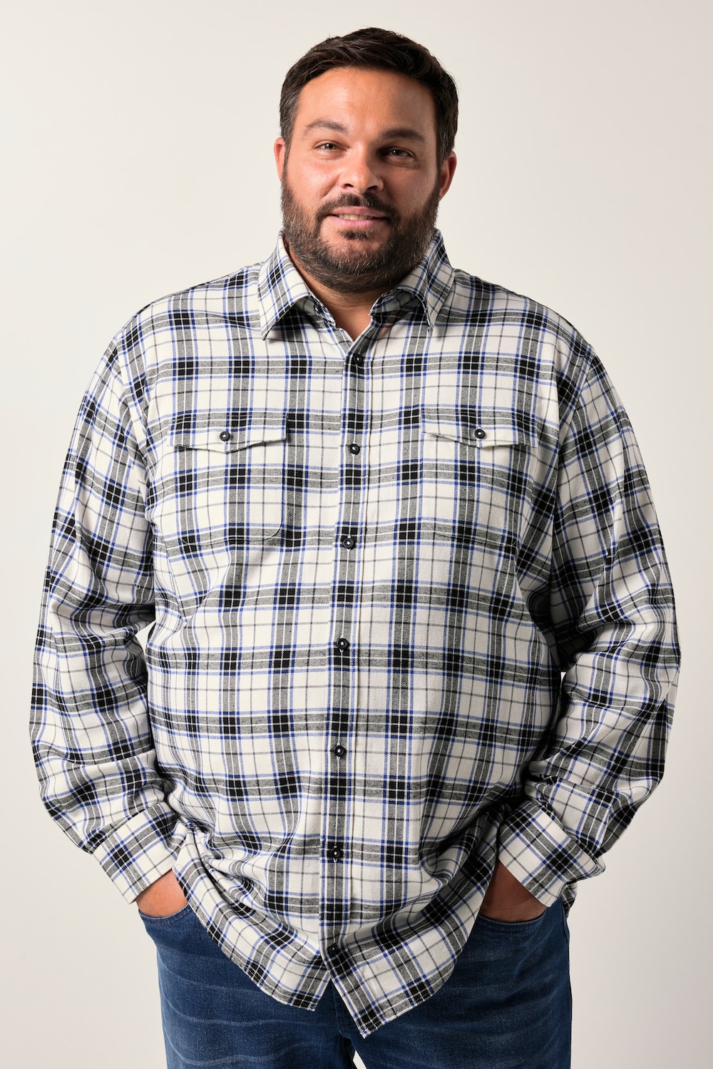 Große Größen Men+ Karo-Flanellhemd, Herren, weiß, Größe: 4XL, Baumwolle, Men Plus von Men Plus