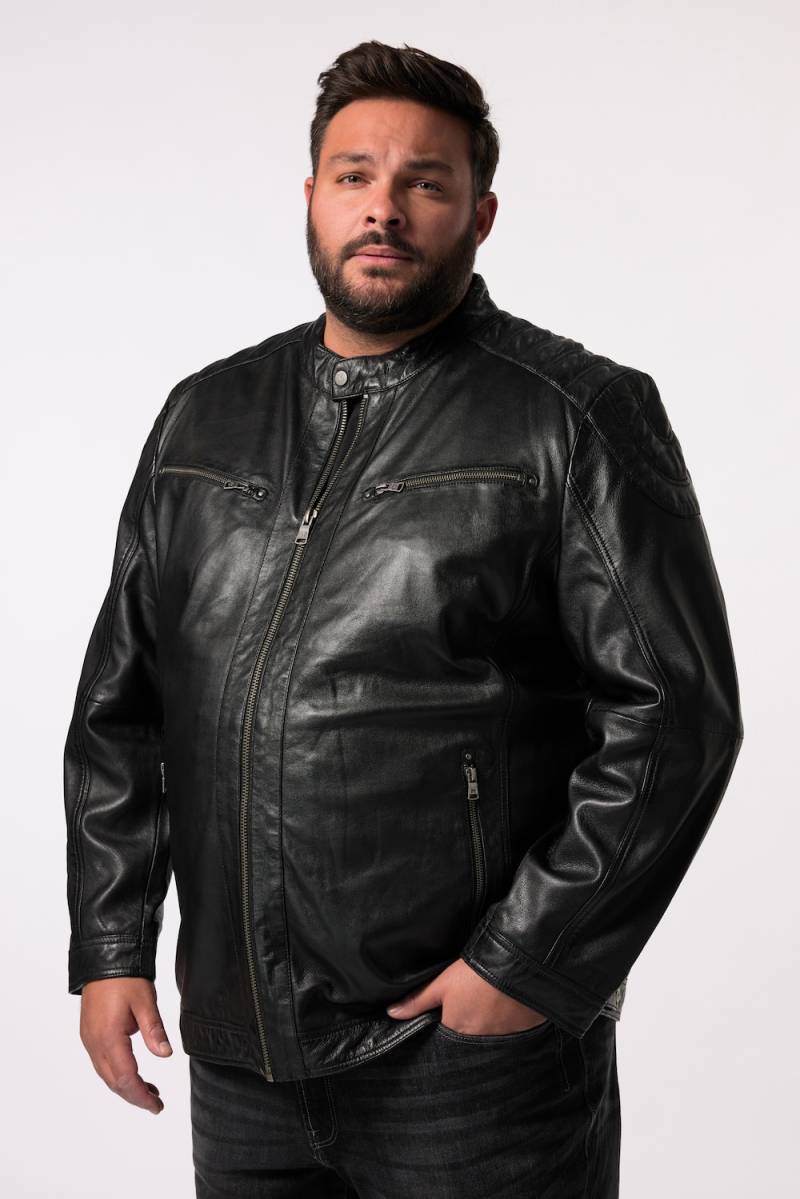 Große Größen Men+ Leder-Bikerjacke, Herren, schwarz, Größe: L, Leder/Baumwolle, Men Plus von Men Plus