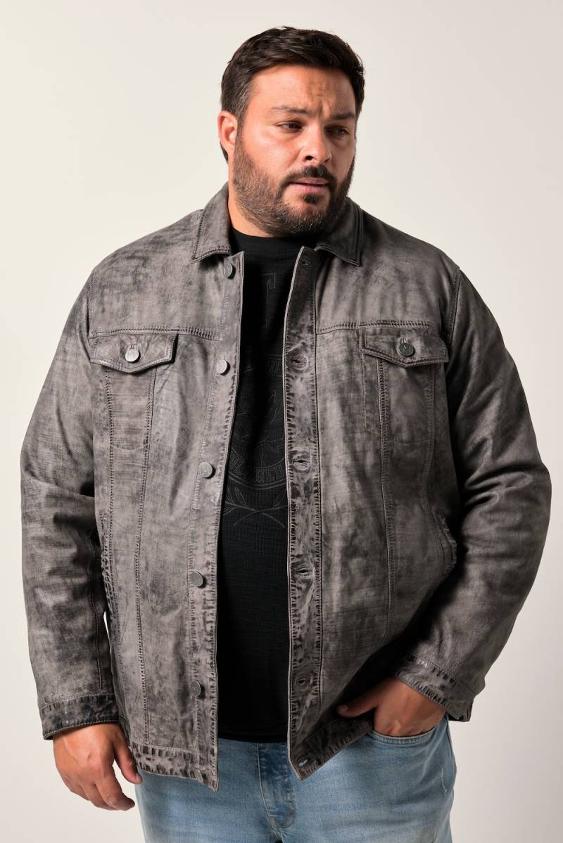 Große Größen Men+ Lederjacke, Herren, grau, Größe: L, Leder/Baumwolle, Men Plus von Men Plus