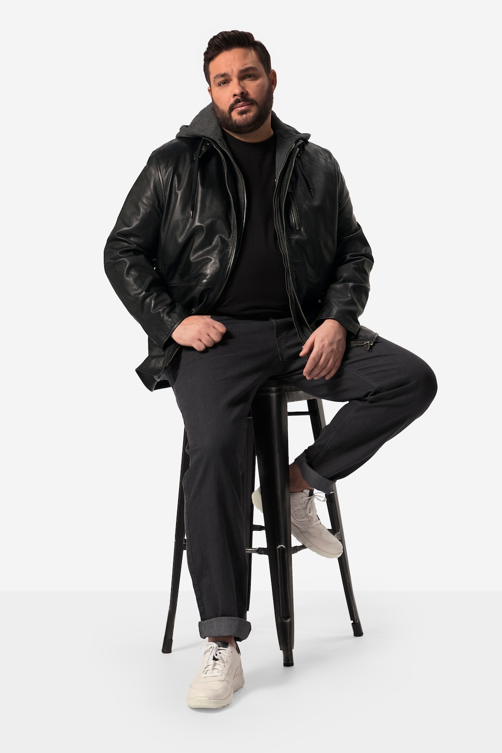 Große Größen Men+ Lederjacke, Herren, schwarz, Größe: 80/82, Leder, Men Plus von Men Plus