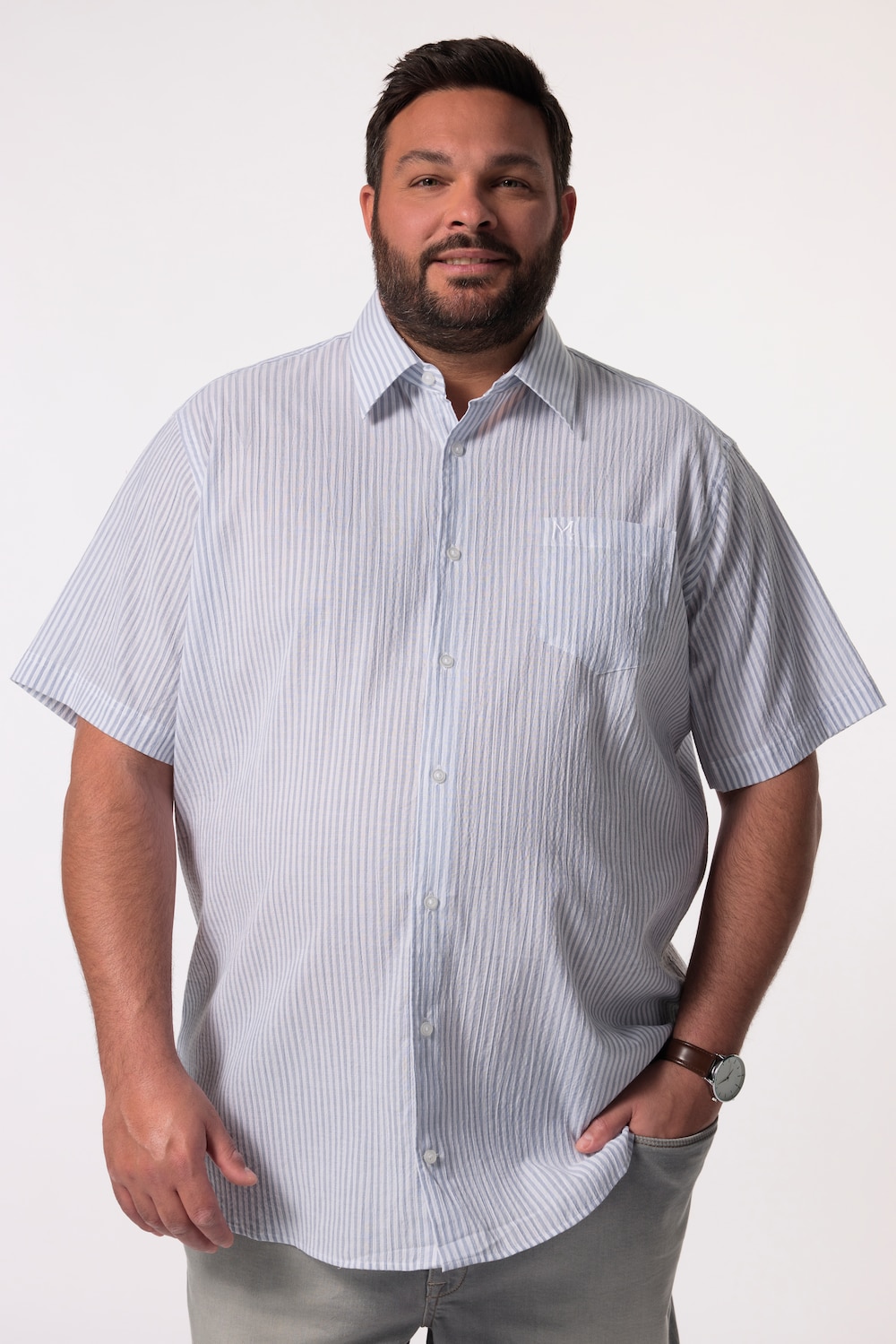 Große Größen Men+ Streifenhemd, Herren, grau, Größe: XL, Baumwolle, Men Plus von Men Plus