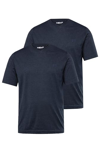 Men Plus Herren große Größen Übergrößen Menswear L-8XL Men+ T-Shirt, Basic, 2er-Pack, Halbarm, V-Ausschnitt, bis 8 XL Navy blau 4XL 836299130-4XL von Men Plus