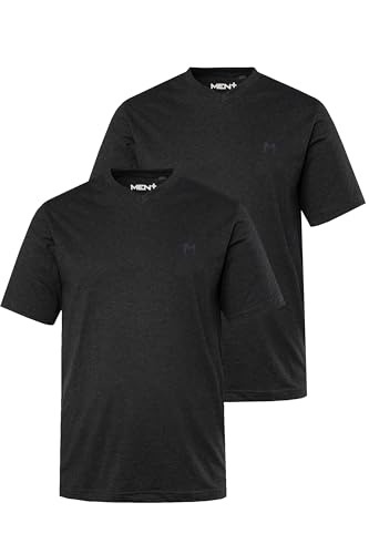 Men Plus Herren große Größen Übergrößen Menswear L-8XL Men+ T-Shirt, Basic, 2er-Pack, Halbarm, V-Ausschnitt, bis 8 XL schwarz 6XL 836299100-6XL von Men Plus