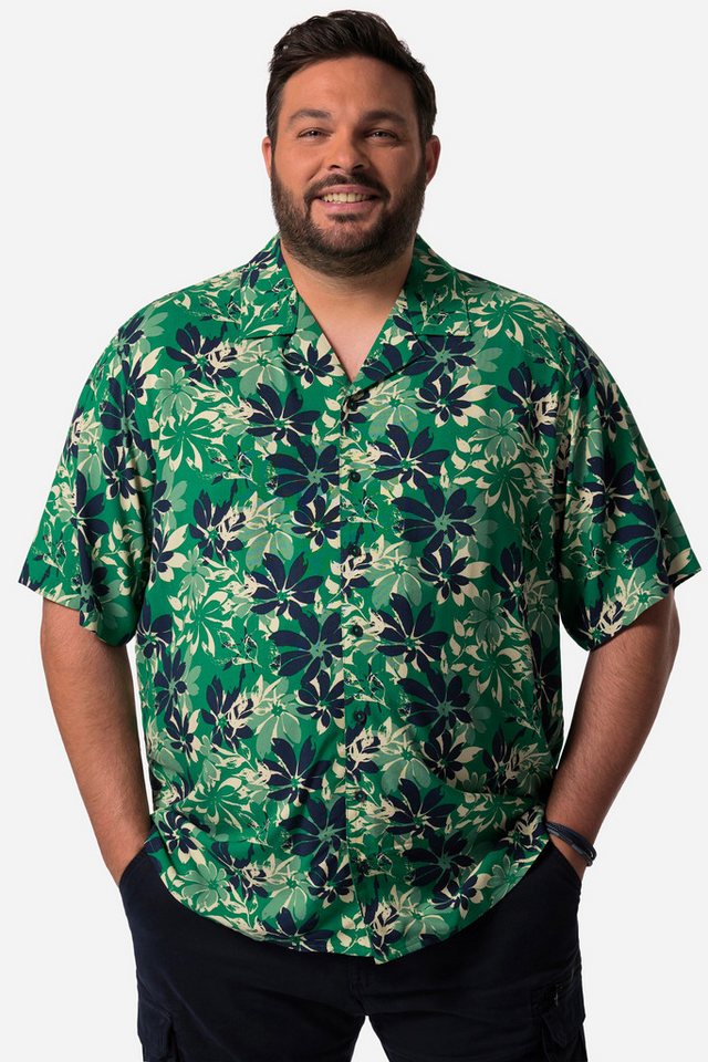 Men Plus Kurzarmhemd Men+ Hemd Halbarm floraler Druck Cuba-Kragen von Men Plus