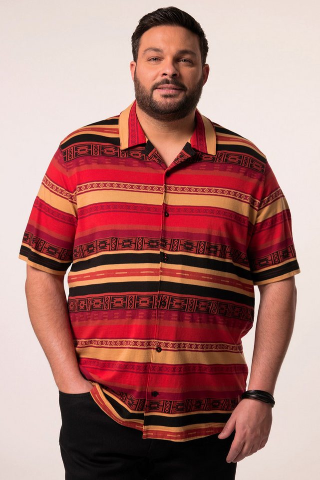 Men Plus Kurzarmhemd Men+ Jersey-Hemd Halbarm Cubakragen Alloverdruck von Men Plus