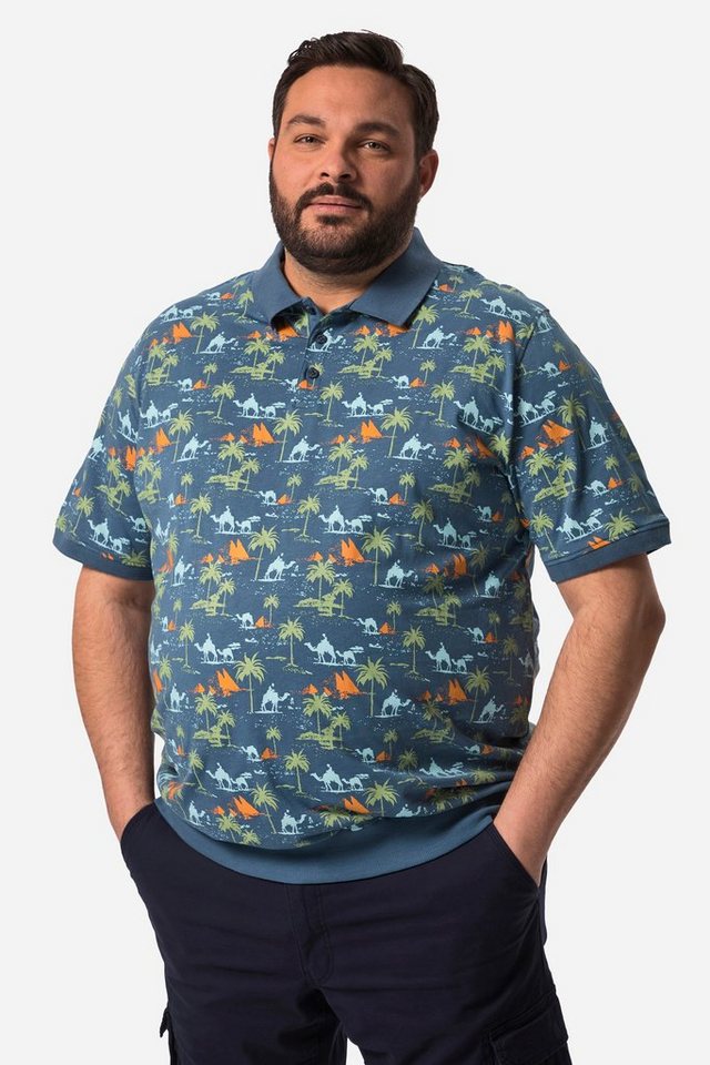 Men Plus Poloshirt Men+ Poloshirt Bauchfit Halbarm allover Print von Men Plus
