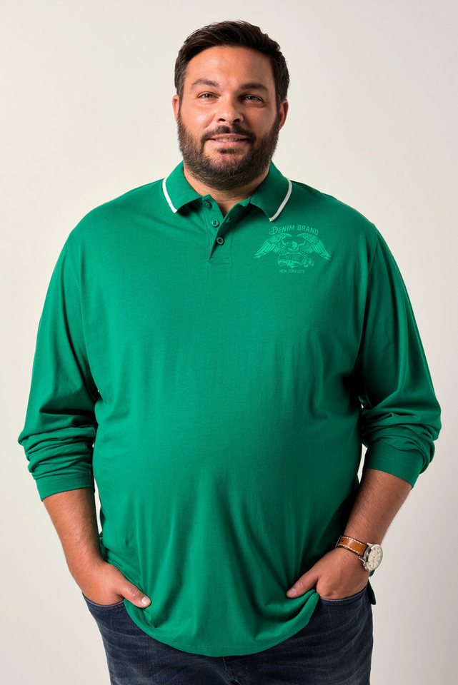 Men Plus Poloshirt Men+ Poloshirt Langarm Brustprint bis 8 XL von Men Plus