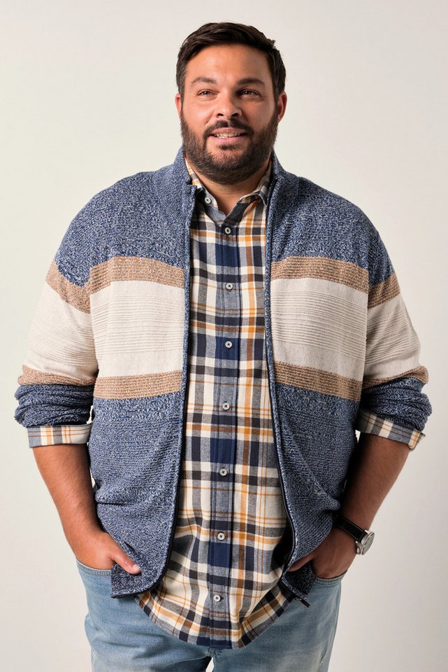 Men Plus Poloshirt Men+ Strickjacke Melangestrick Stehkragen Zipper von Men Plus