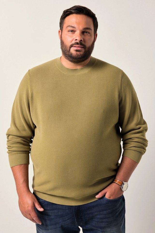 Men Plus Rundhalspullover Men+ Pullover Baumwolle Strukturstrick bis 7 XL von Men Plus