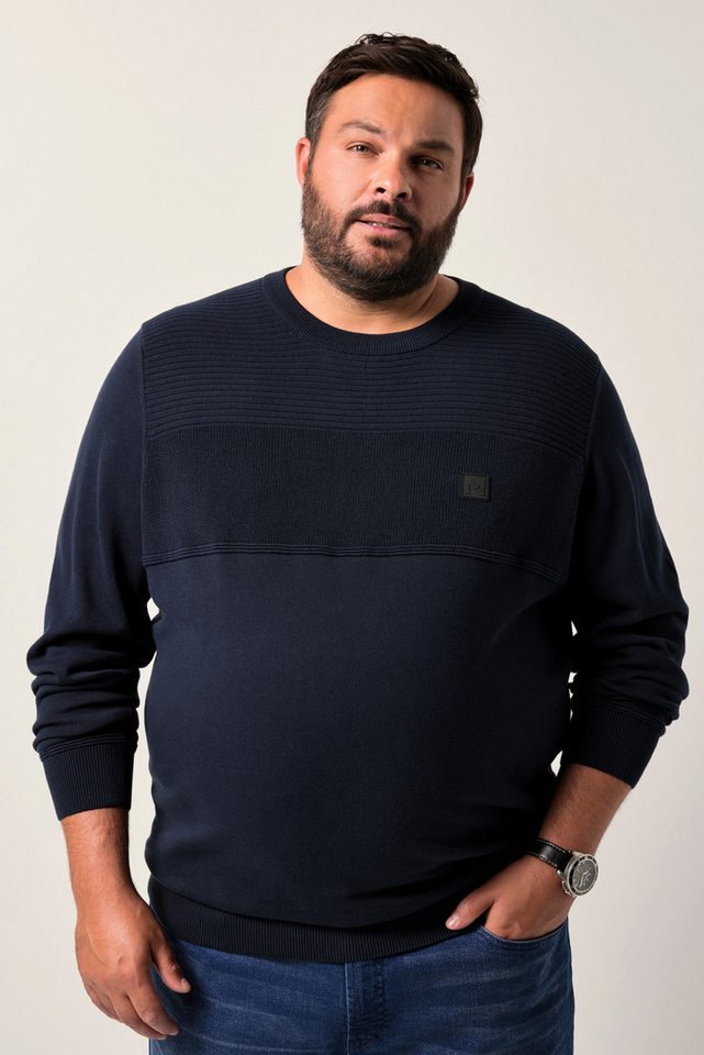Men Plus Rundhalspullover Men+ Pullover Strukurstrick Badge bis 8 XL Men Plus Rundhalspullover Men+ Pullover Strukurstrick Badge bis 8 XL von Men Plus