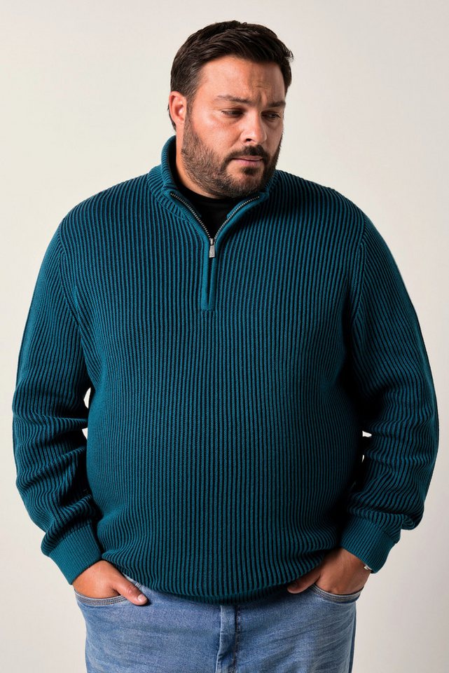 Men Plus Rundhalspullover Men+ Troyer Baumwolle Zippkragen bis 8 XL von Men Plus