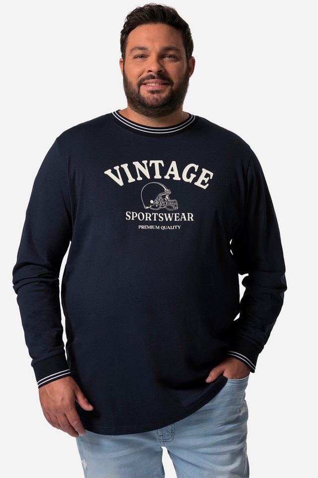 Men Plus T-Shirt Men+ Langarmshirt Kontraststreifen Druck vorne von Men Plus