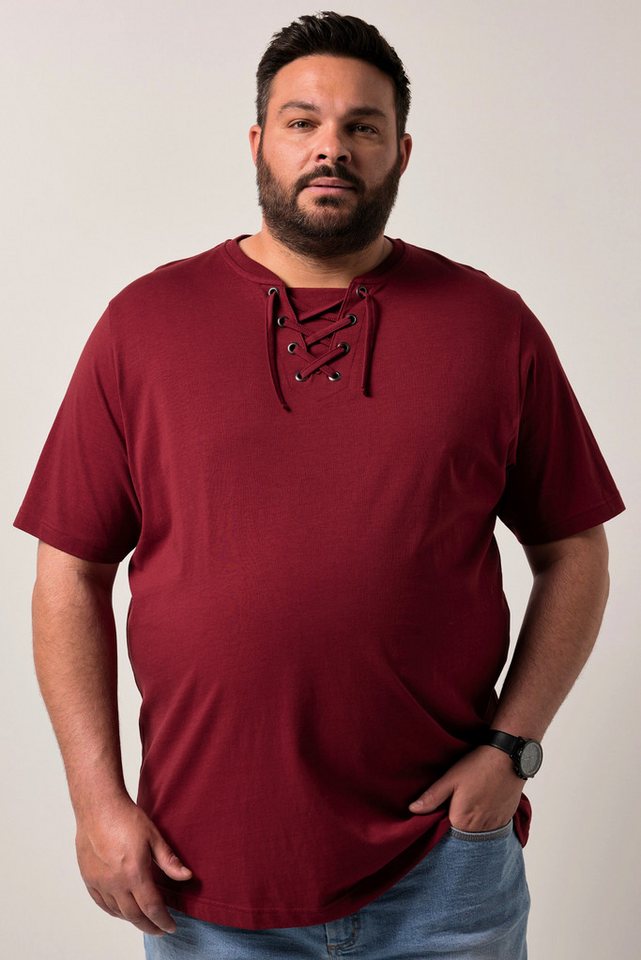 Men Plus T-Shirt Men+ T-Shirt Halbarm Rundhals mit Schnürung von Men Plus