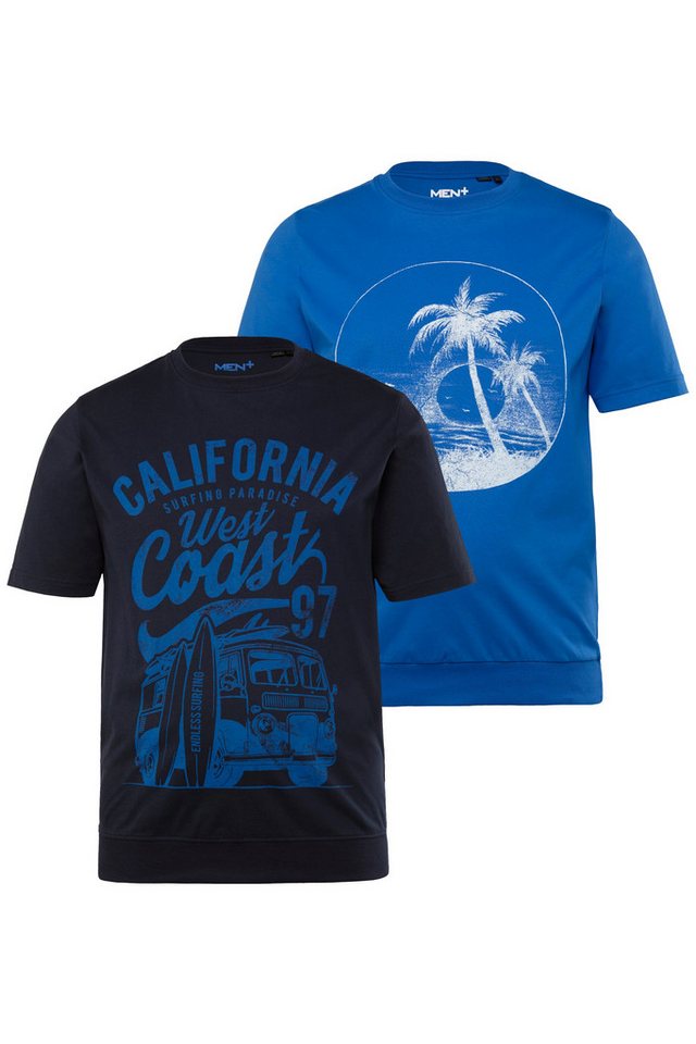 Men Plus T-Shirt Men+ T-Shirts 2er-Pack Halbarm Bauchfit Brustprint von Men Plus