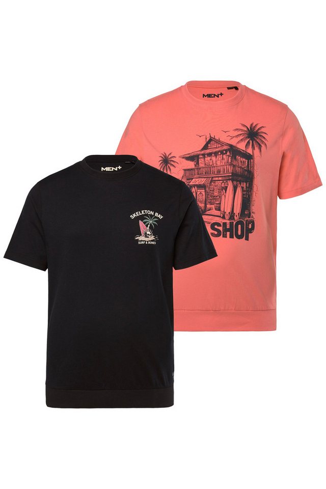 Men Plus T-Shirt Men+ T-Shirts im 2er-Pack Bauchfit Halbarm Print Men Plus T-Shirt Men+ T-Shirts im 2er-Pack Bauchfit Halbarm Print von Men Plus