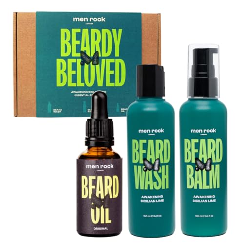 Men Rock Beardy Beloved Bartpflegeset Sicilian Lime, 3-tlg. - Enthält Waschung, Balsam, Öl für frischen Duft & Wachstumsförderung von Men Rock