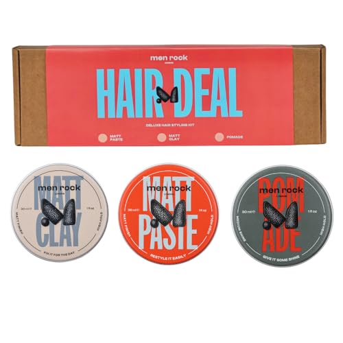 Men Rock Haarstyling-Set - Matt Paste Haare, Matt Clay, Pomade Männer, 3 x 30ml - Vielseitig, Leicht auswaschbar von Men Rock