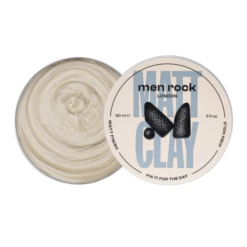 Men Rock Haar Clay 90ml - Starker Halt, Mattes Finish für volleres & dickeres Haar, Wasserbasierte Formel von Men Rock