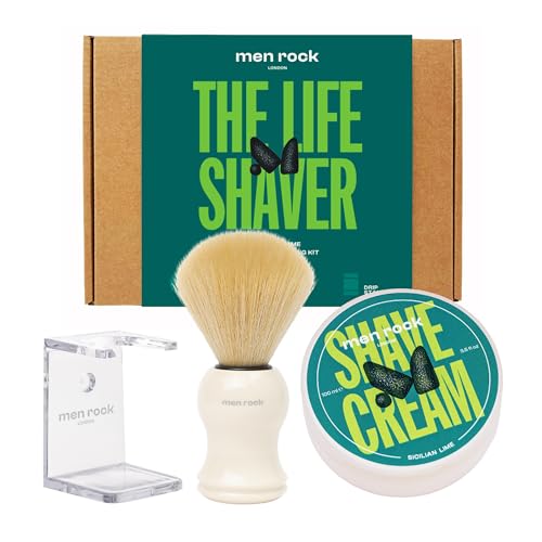 Men Rock The Life Shaver Sizilianische Limette Rasierset Männer - Inklusive Rasiercreme, Synthetischem Rasierpinsel & Rasierpinselhalter von Men Rock