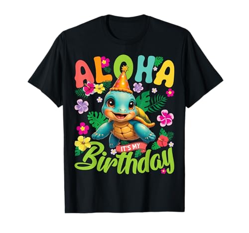 Aloha Kinder-Geburtstagsschildkröte, niedliche Tropische Hawaii-Party T-Shirt von Men Women Kids Aloha Birthday Turtle Tee Outfits.